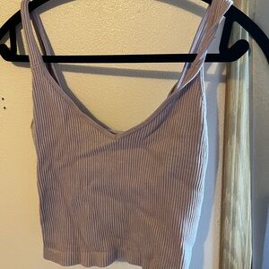 Ribbed V-Neck Crop Top - Purple